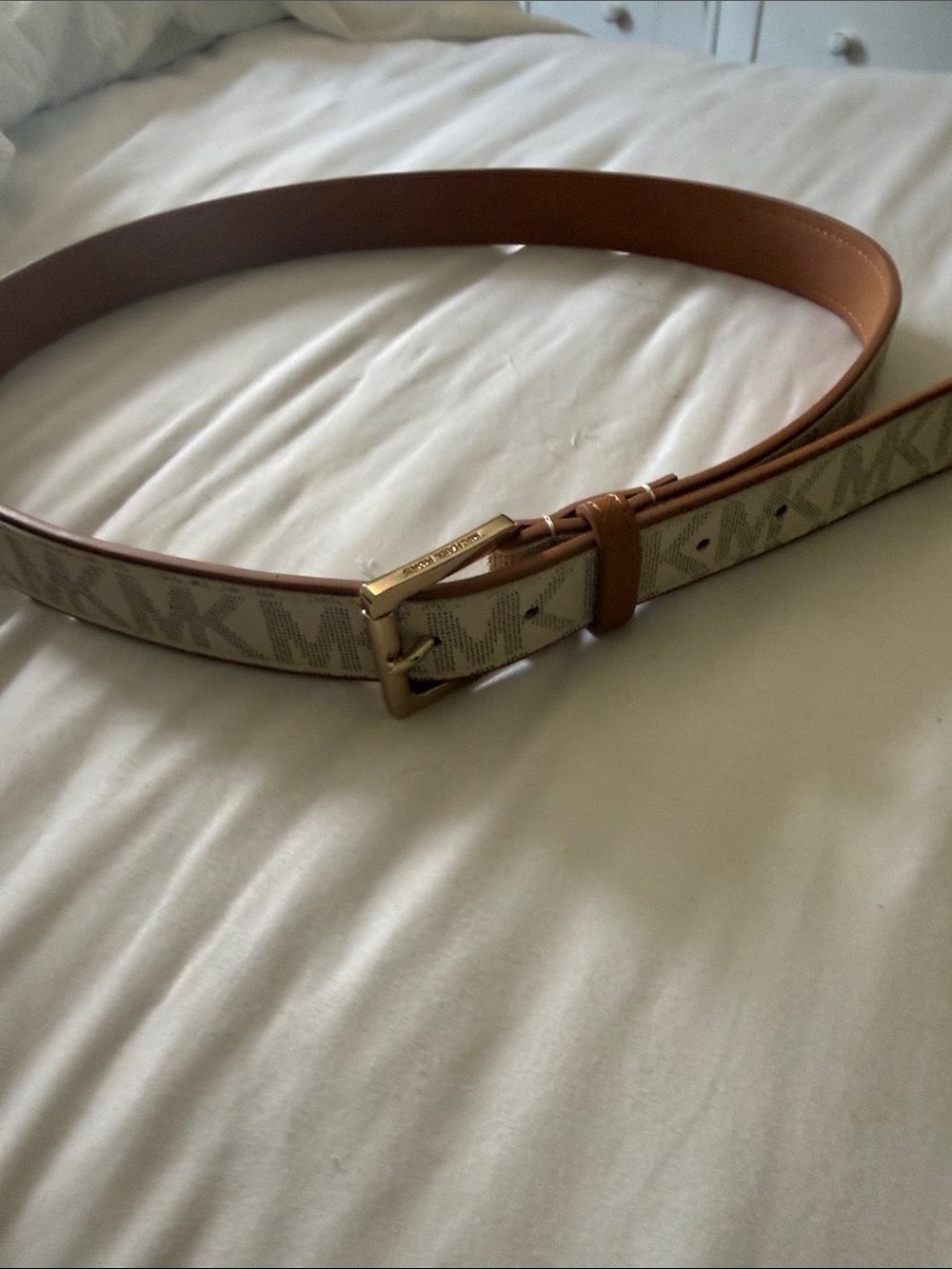 Michael Kors Tan/Brown Signature Logo Reversible Belt with Gold Buckle